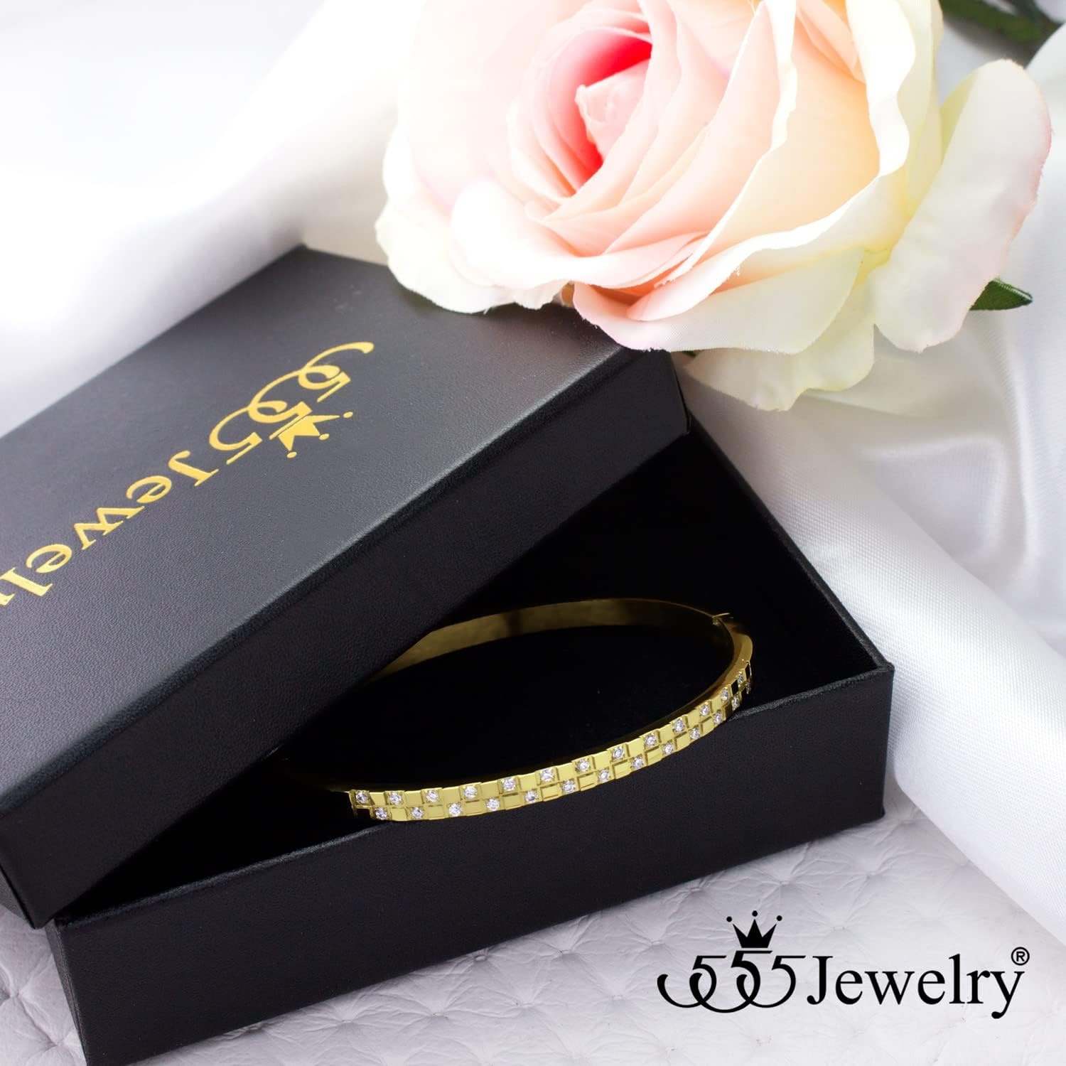 image:image555Jewelry Luxury CZ Stainless Steel Hinged Cuff Bangle Bracelet for WomenGold
