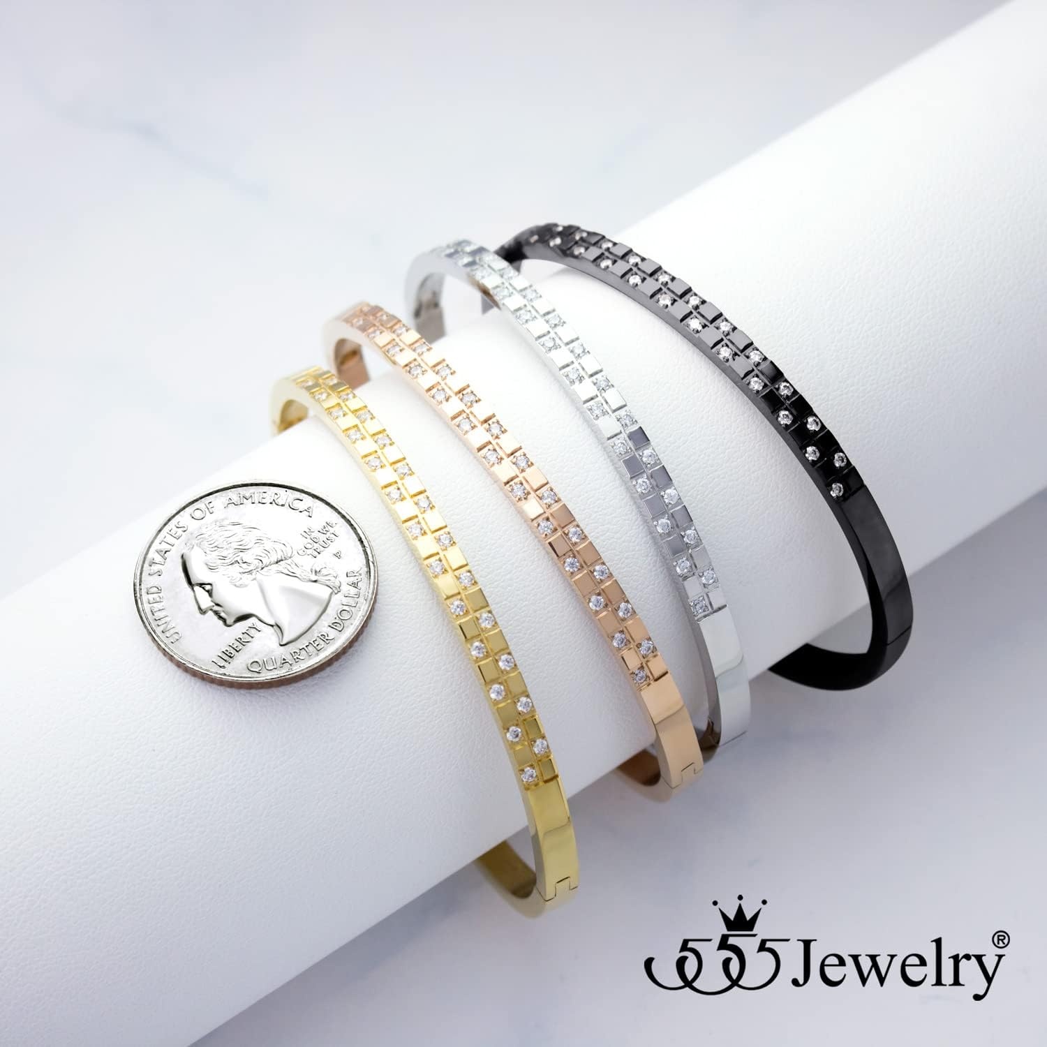 image:image555Jewelry Luxury CZ Stainless Steel Hinged Cuff Bangle Bracelet for WomenGold