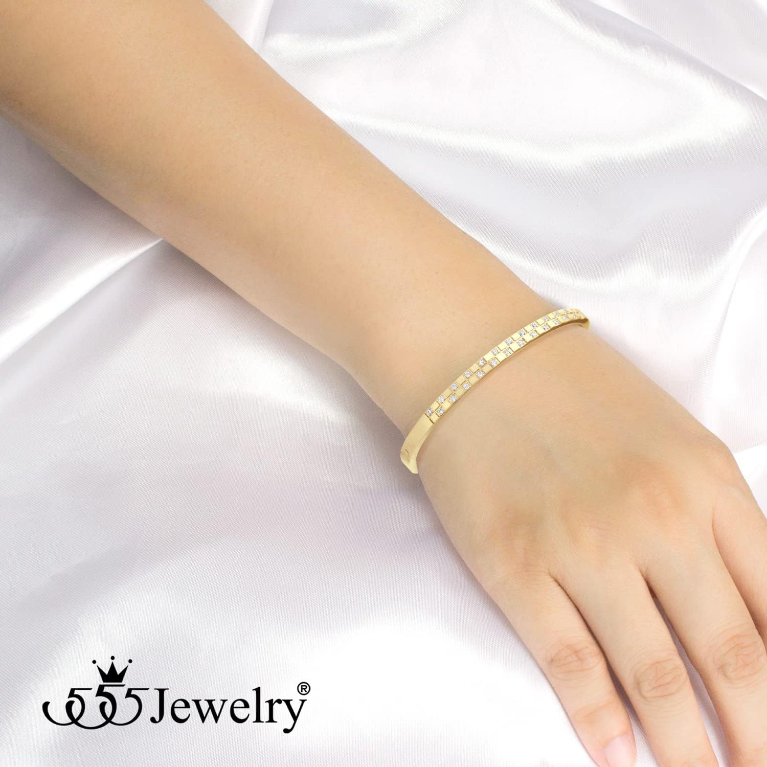 image:image555Jewelry Luxury CZ Stainless Steel Hinged Cuff Bangle Bracelet for WomenGold