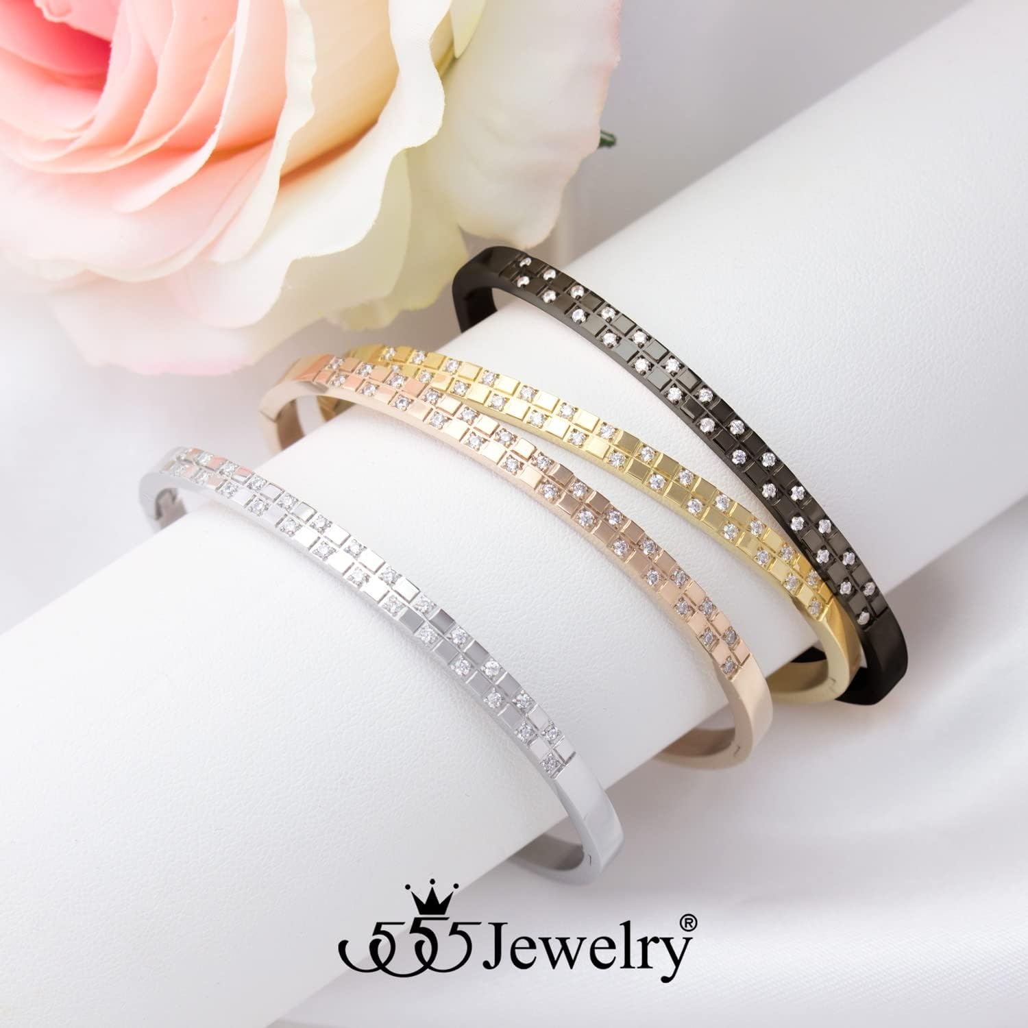 image:image555Jewelry Luxury CZ Stainless Steel Hinged Cuff Bangle Bracelet for WomenRose Gold
