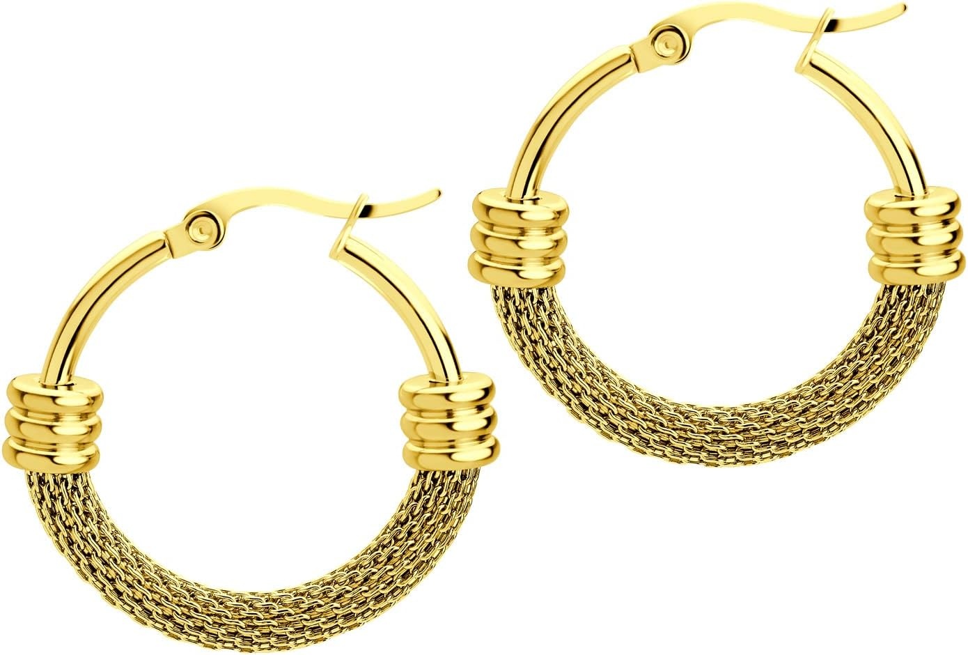 image:image555Jewelry Medium Braided Mesh Stainless Steel Round Hoop Earrings for Women Hypoallergenic Hoops EarringsGold