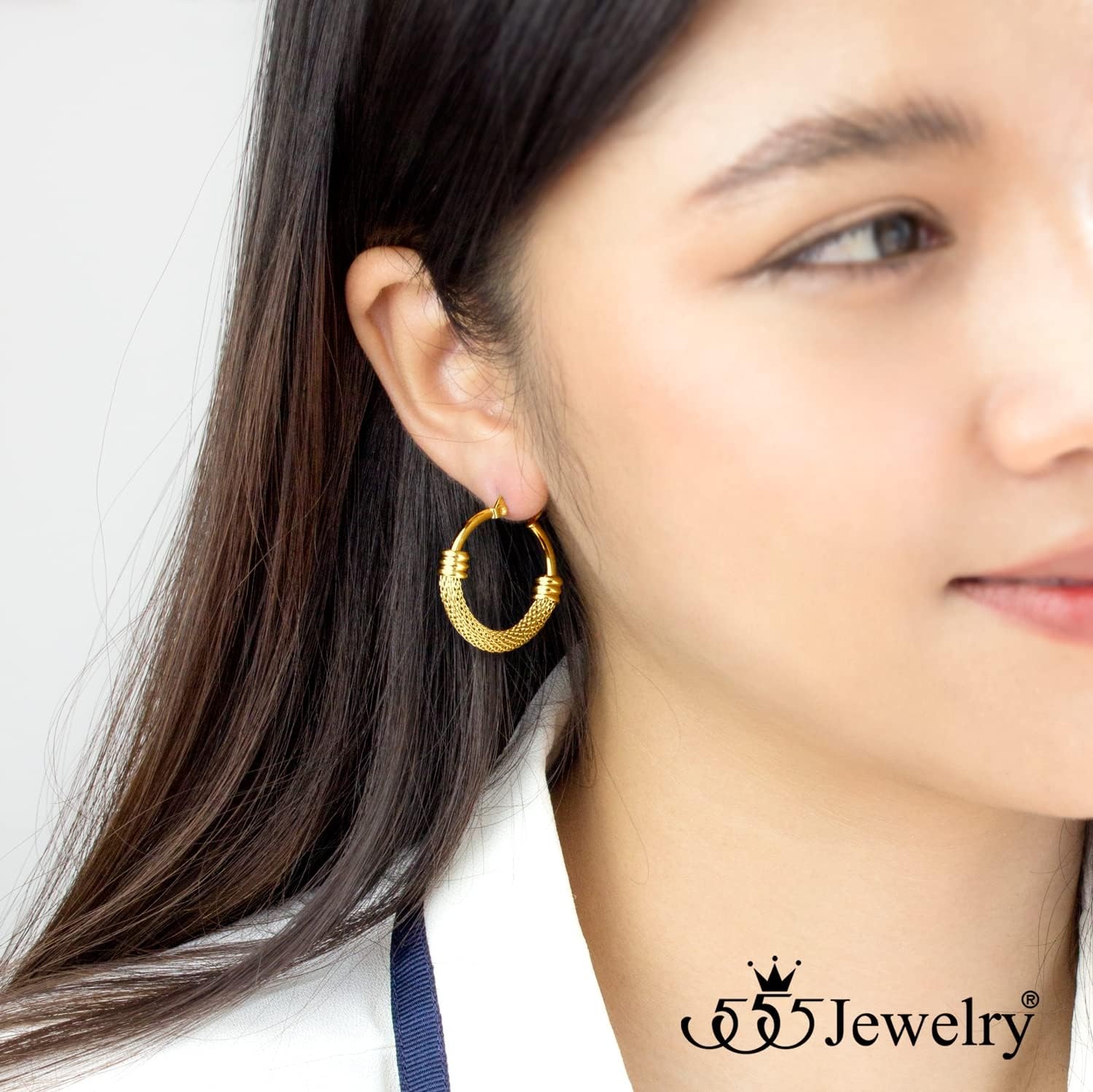 image:image555Jewelry Medium Braided Mesh Stainless Steel Round Hoop Earrings for Women Hypoallergenic Hoops EarringsGold