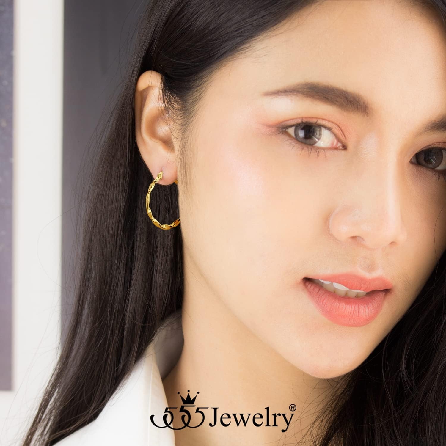 image:image555Jewelry Medium Twisted Wire Round Stainless Steel Hoop Earrings for WomenGold