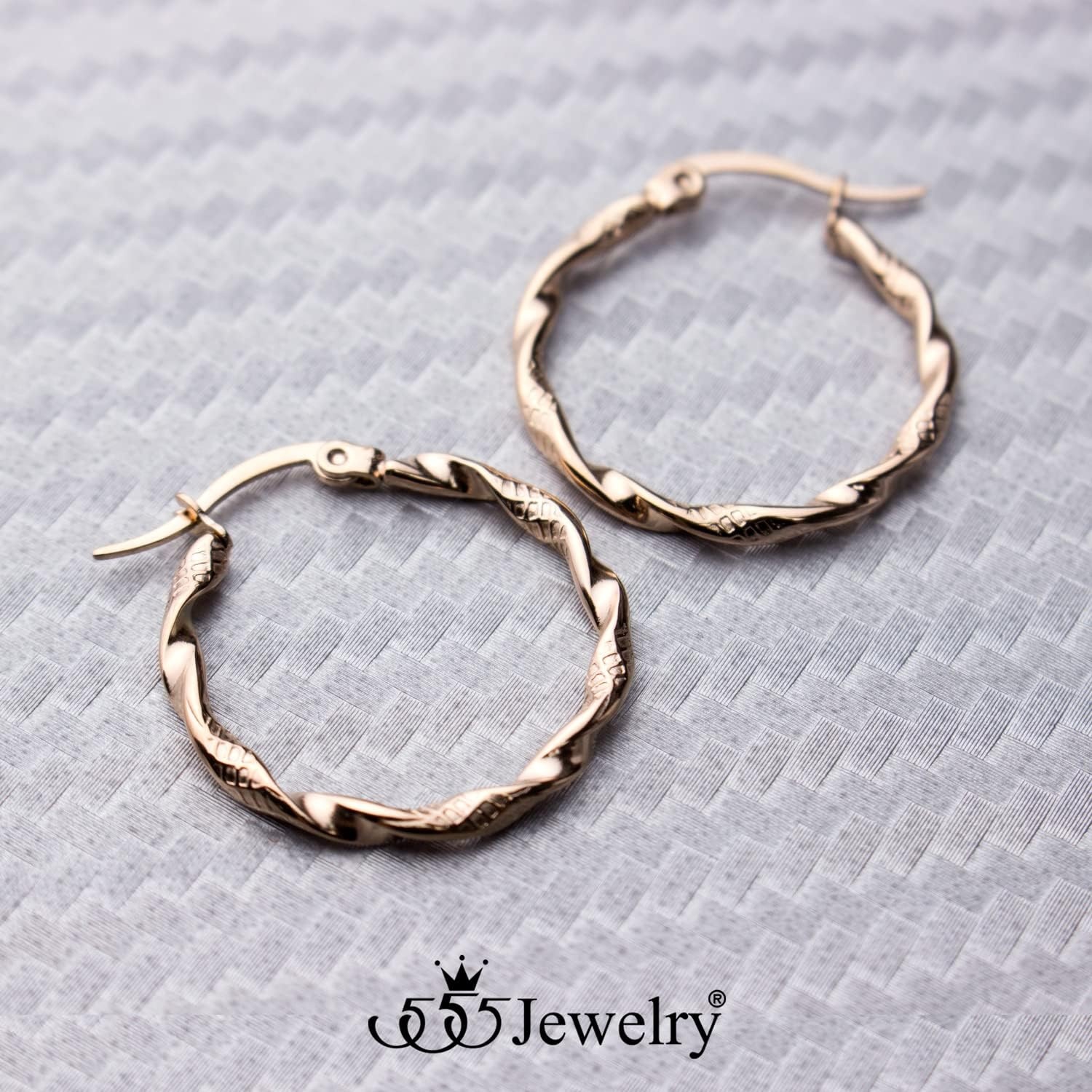 image:image555Jewelry Medium Twisted Wire Round Stainless Steel Hoop Earrings for WomenRose Gold
