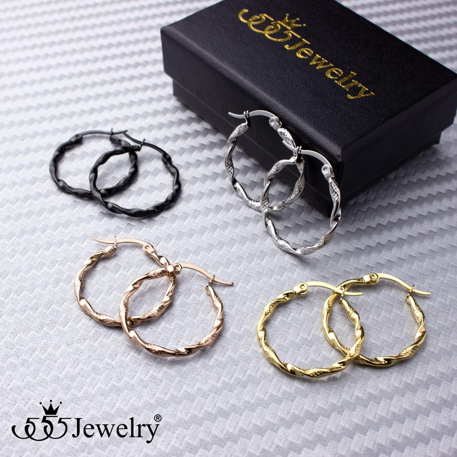 image:image555Jewelry Medium Twisted Wire Round Stainless Steel Hoop Earrings for WomenRose Gold