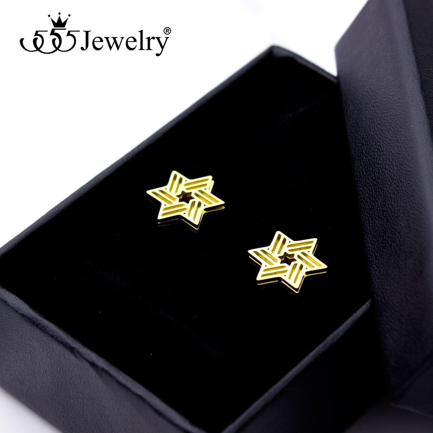 image:image555Jewelry Modern Hypoallergenic Stainless Steel Ribbed Star of David Stud Earrings for WomenGold