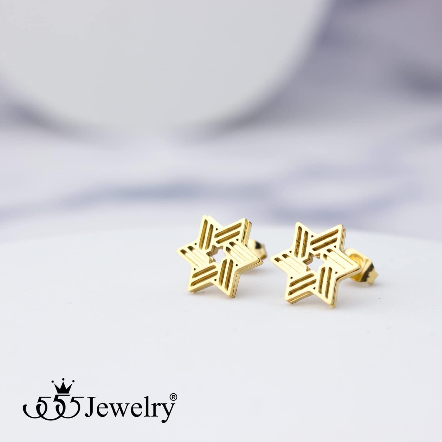 image:image555Jewelry Modern Hypoallergenic Stainless Steel Ribbed Star of David Stud Earrings for WomenGold
