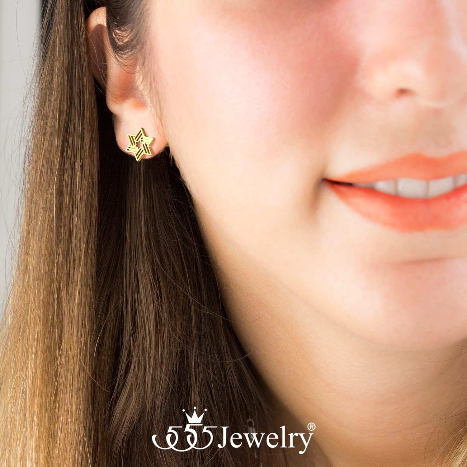 image:image555Jewelry Modern Hypoallergenic Stainless Steel Ribbed Star of David Stud Earrings for WomenGold