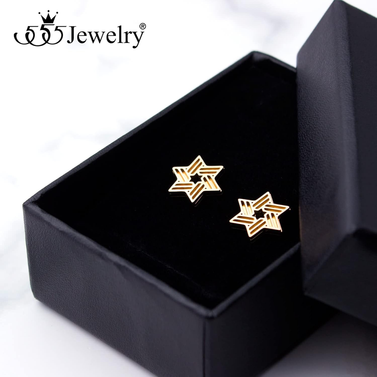 image:image555Jewelry Modern Hypoallergenic Stainless Steel Ribbed Star of David Stud Earrings for WomenRose Gold