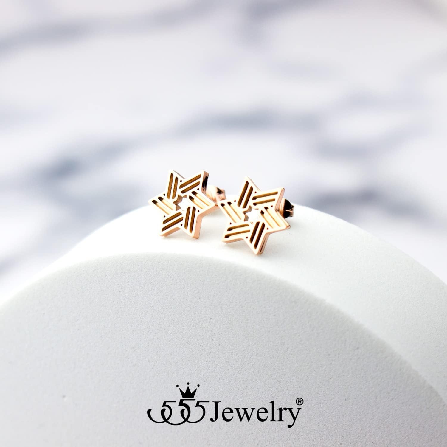 image:image555Jewelry Modern Hypoallergenic Stainless Steel Ribbed Star of David Stud Earrings for WomenRose Gold