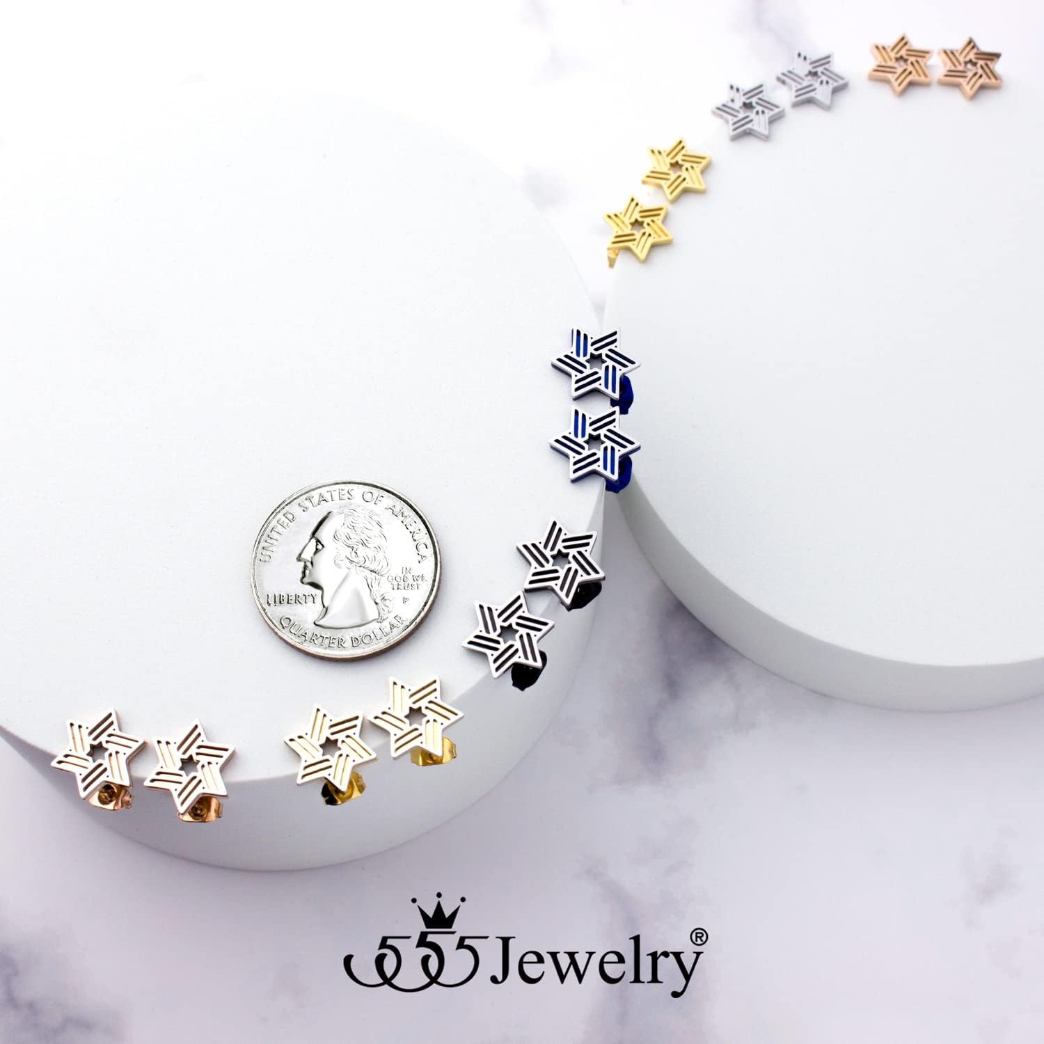 image:image555Jewelry Modern Hypoallergenic Stainless Steel Ribbed Star of David Stud Earrings for WomenRose Gold