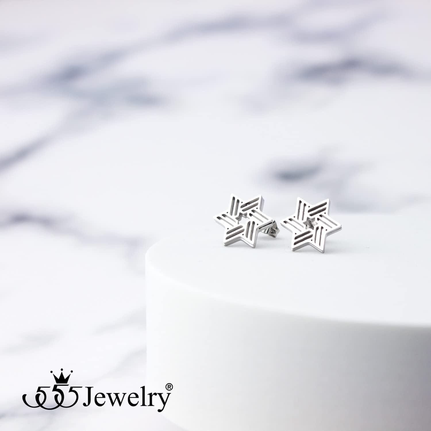 image:image555Jewelry Modern Hypoallergenic Stainless Steel Ribbed Star of David Stud Earrings for WomenSilver