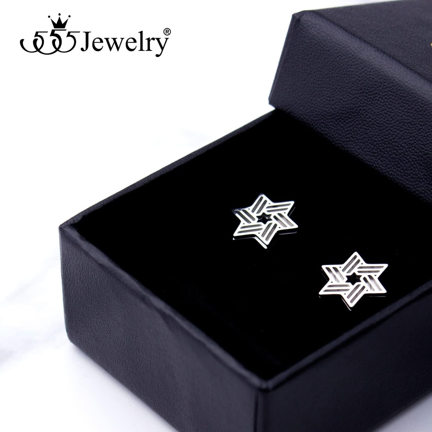 image:image555Jewelry Modern Hypoallergenic Stainless Steel Ribbed Star of David Stud Earrings for WomenSilver