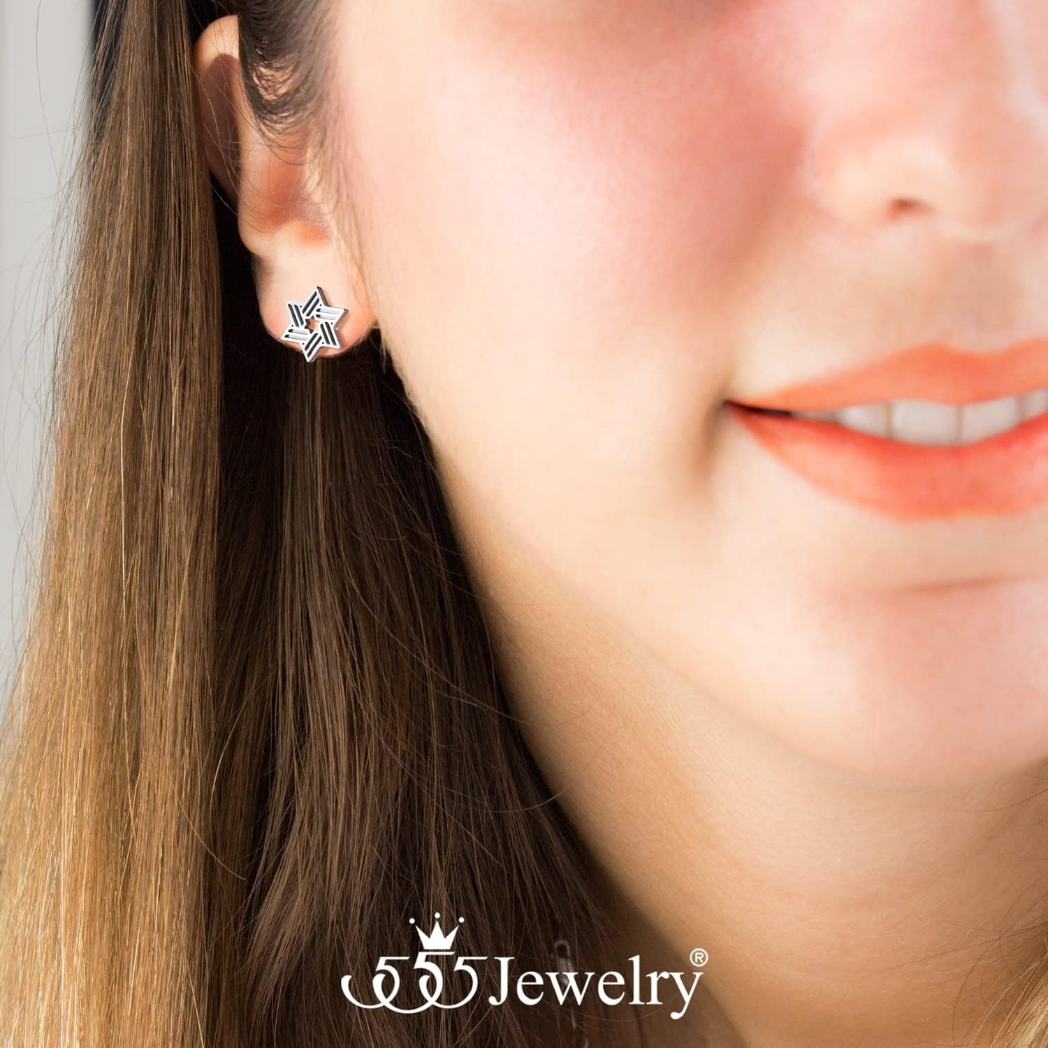 image:image555Jewelry Modern Hypoallergenic Stainless Steel Ribbed Star of David Stud Earrings for WomenSilver