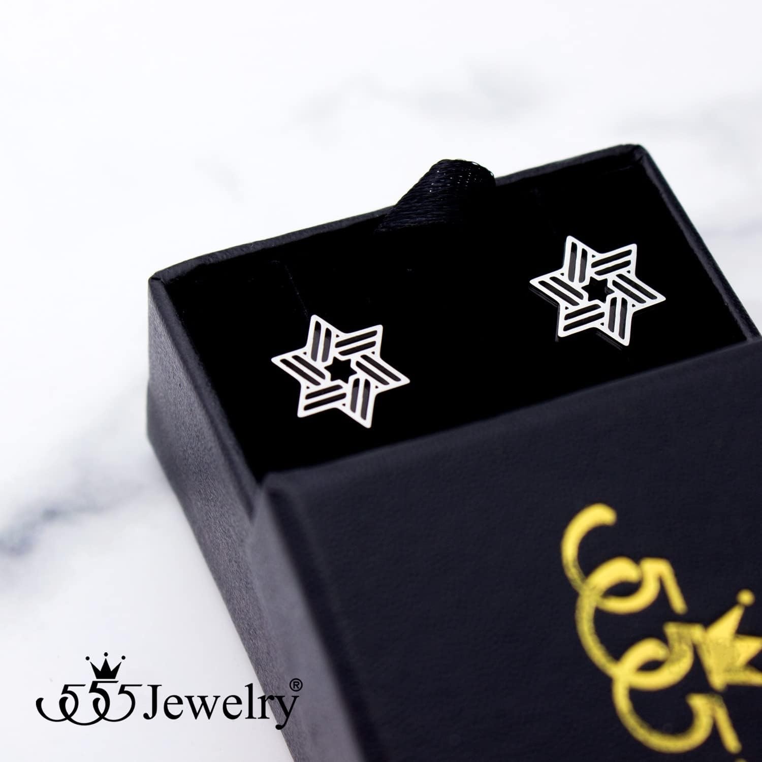 image:image555Jewelry Modern Hypoallergenic Stainless Steel Ribbed Star of David Stud Earrings for WomenSilverBlack