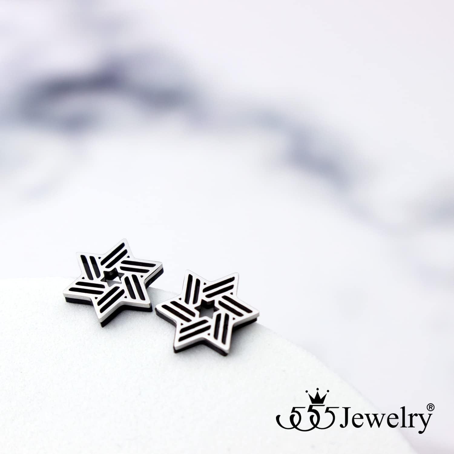 image:image555Jewelry Modern Hypoallergenic Stainless Steel Ribbed Star of David Stud Earrings for WomenSilverBlack