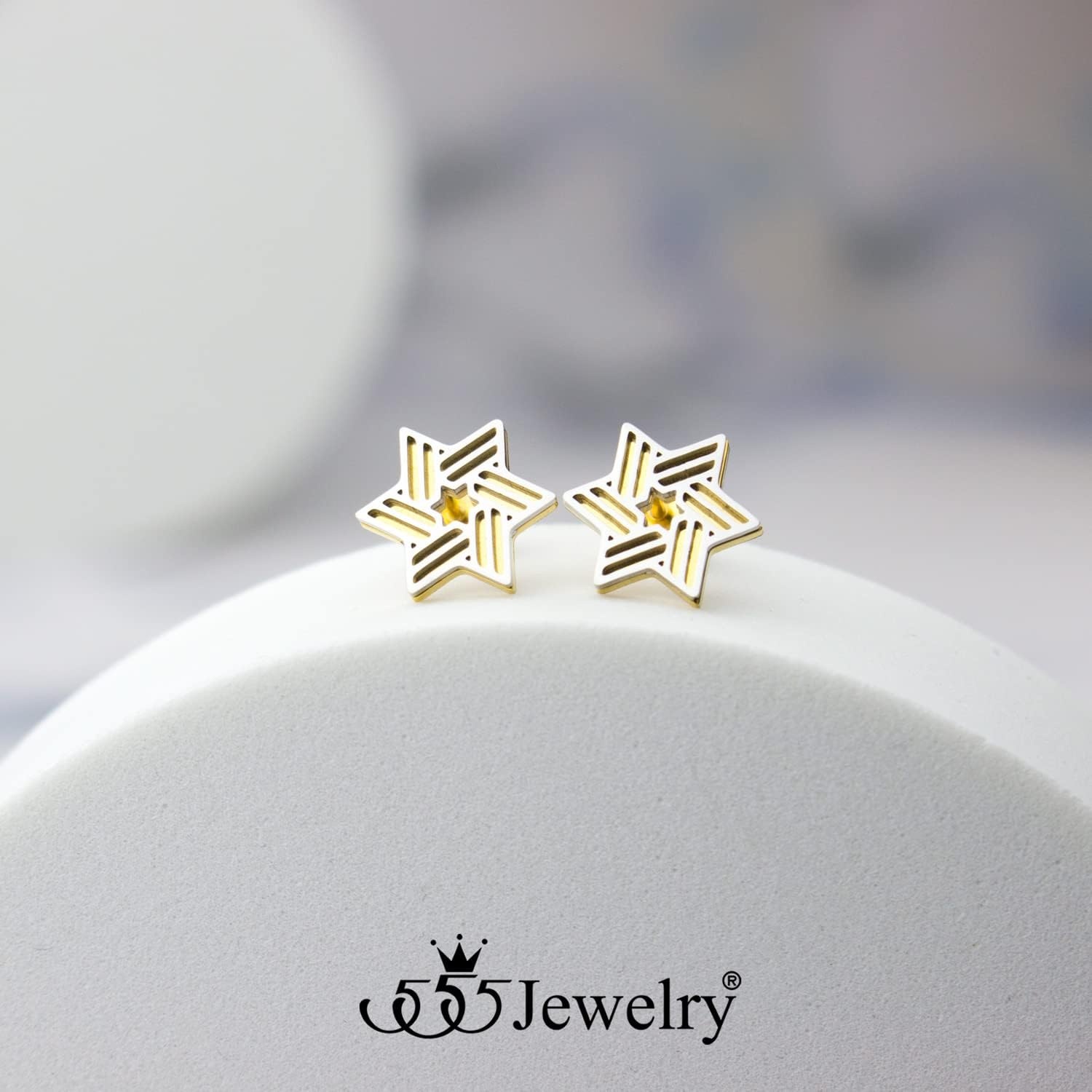 image:image555Jewelry Modern Hypoallergenic Stainless Steel Ribbed Star of David Stud Earrings for WomenSilverGold