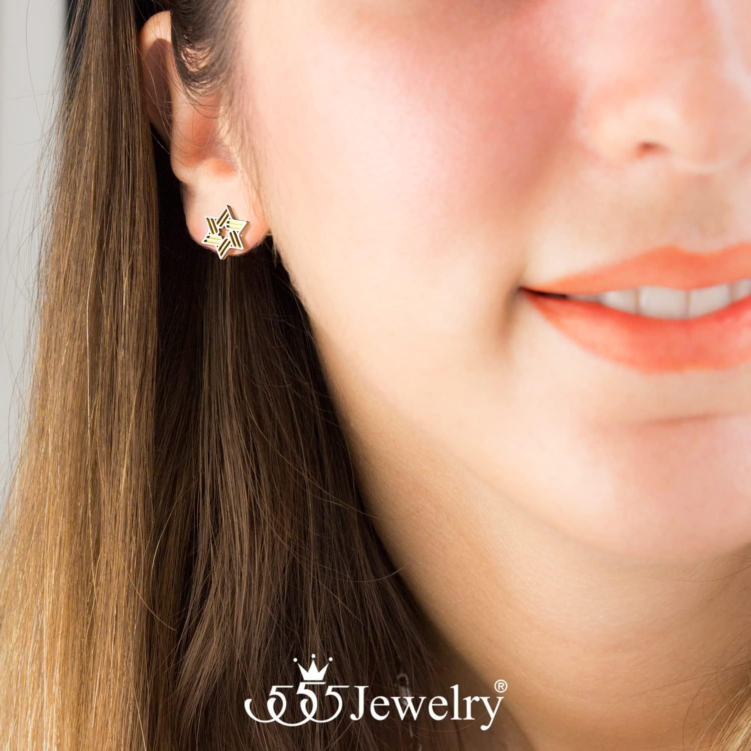 image:image555Jewelry Modern Hypoallergenic Stainless Steel Ribbed Star of David Stud Earrings for WomenSilverGold