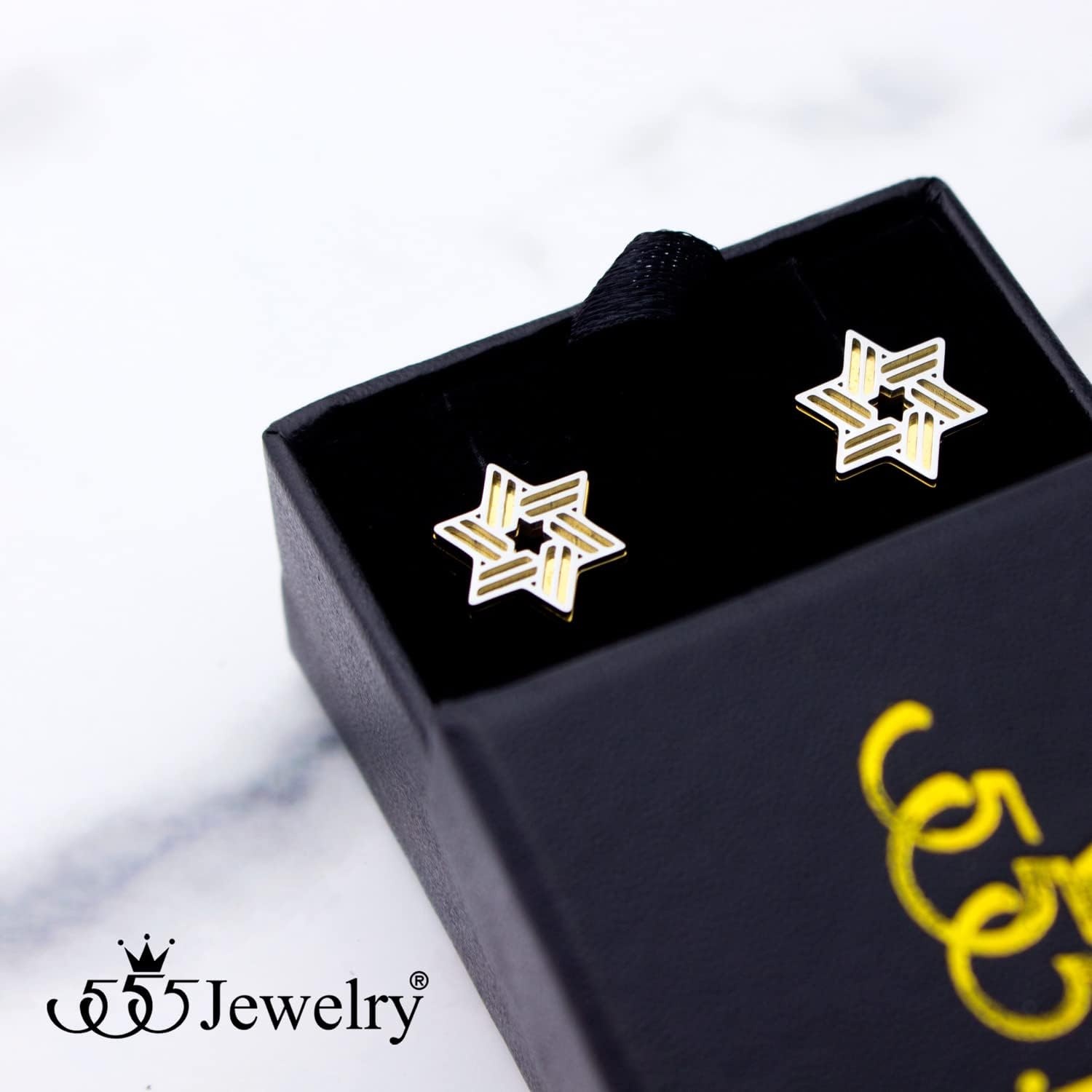 image:image555Jewelry Modern Hypoallergenic Stainless Steel Ribbed Star of David Stud Earrings for WomenSilverGold