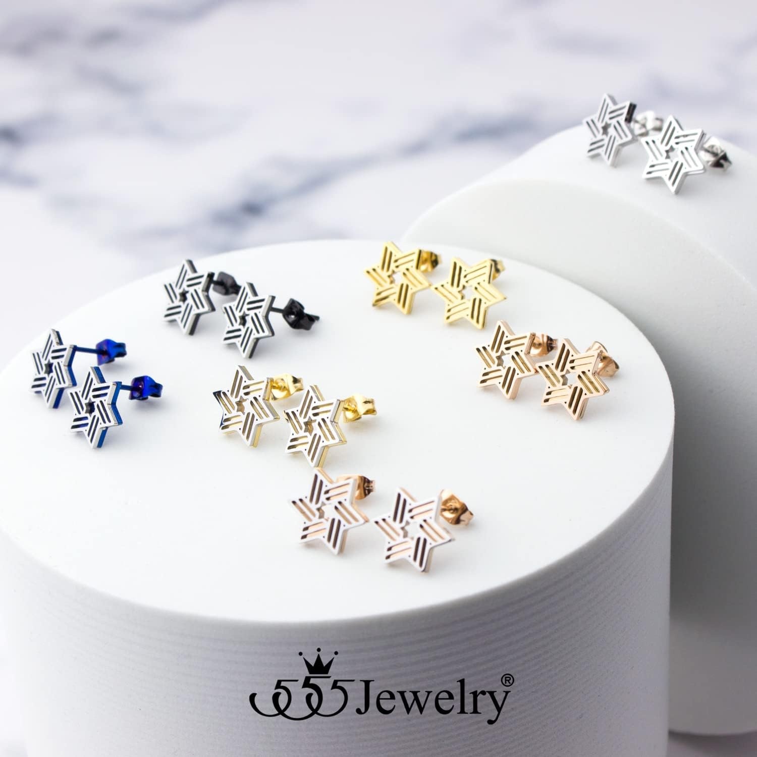 image:image555Jewelry Modern Hypoallergenic Stainless Steel Ribbed Star of David Stud Earrings for WomenSilverGold