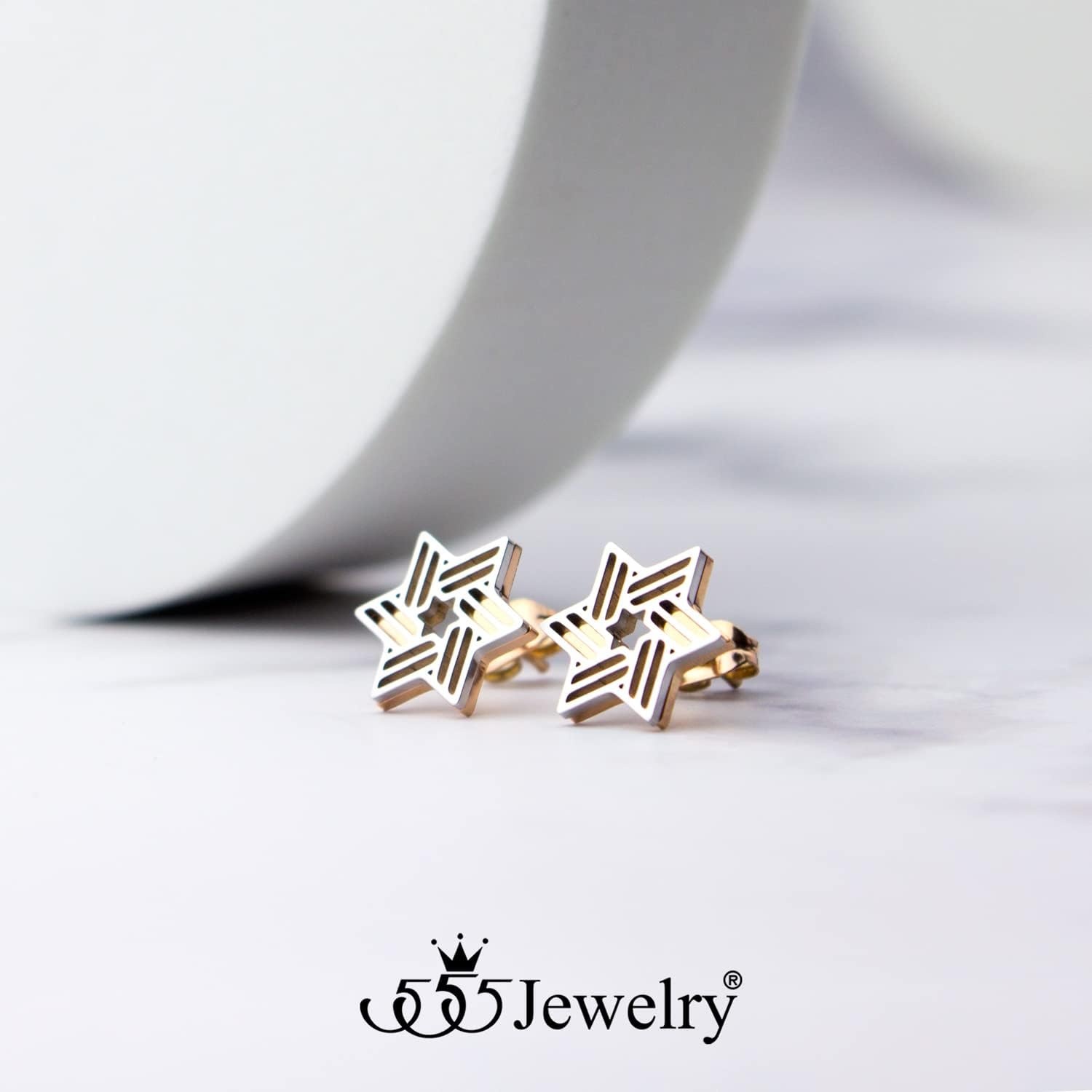 image:image555Jewelry Modern Hypoallergenic Stainless Steel Ribbed Star of David Stud Earrings for WomenSilverRose Gold