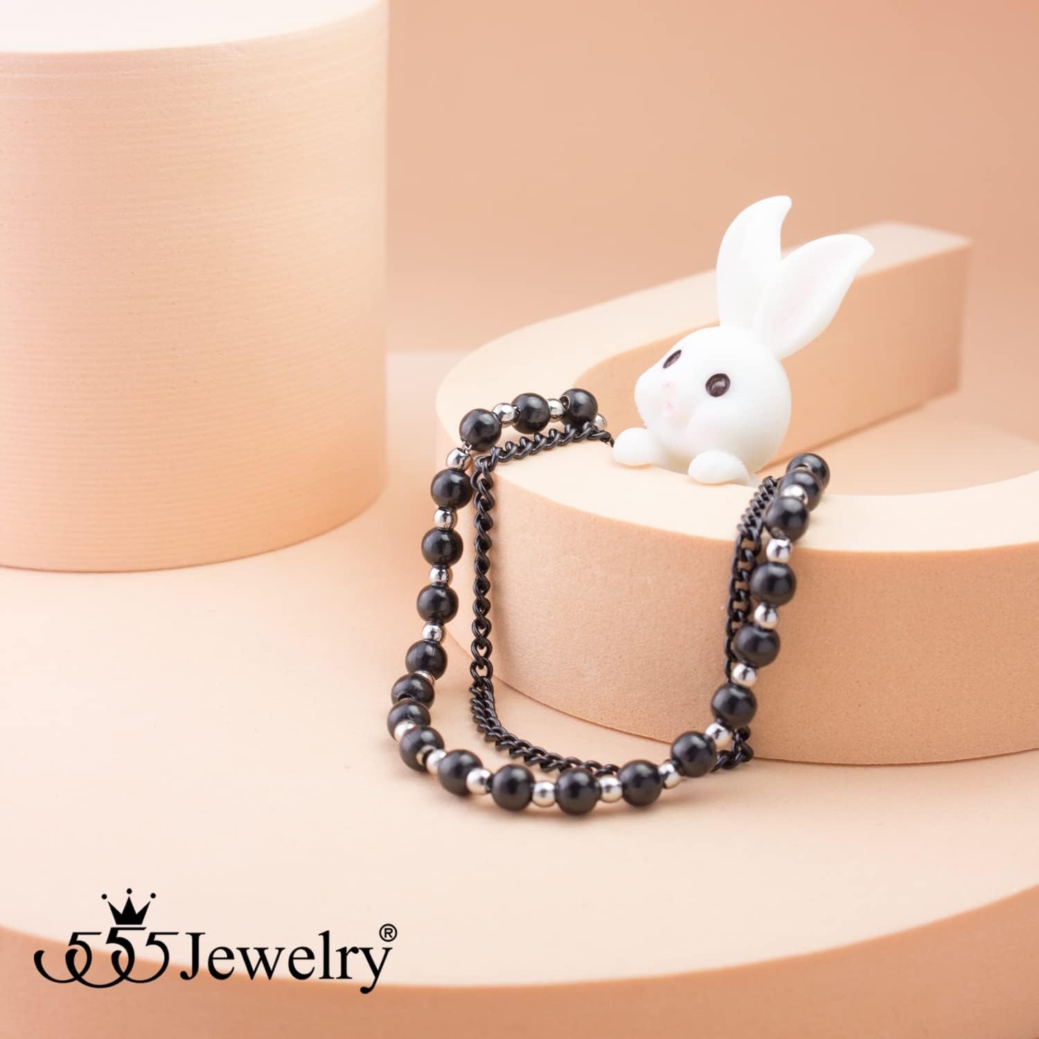 image:image555Jewelry Stainless Steel Ball Bead amp Chain Wrap Bracelet for Women amp Ladies 7 Inch 1 Inch ExtensionBlackSilver