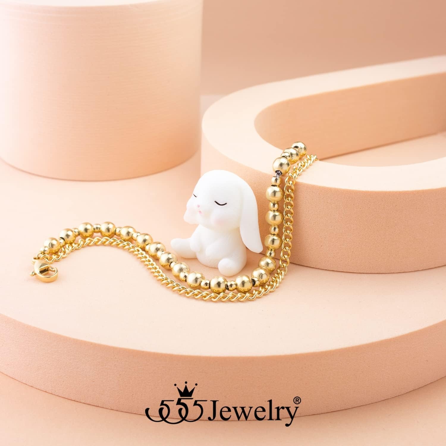 image:image555Jewelry Stainless Steel Ball Bead amp Chain Wrap Bracelet for Women amp Ladies 7 Inch 1 Inch ExtensionGold