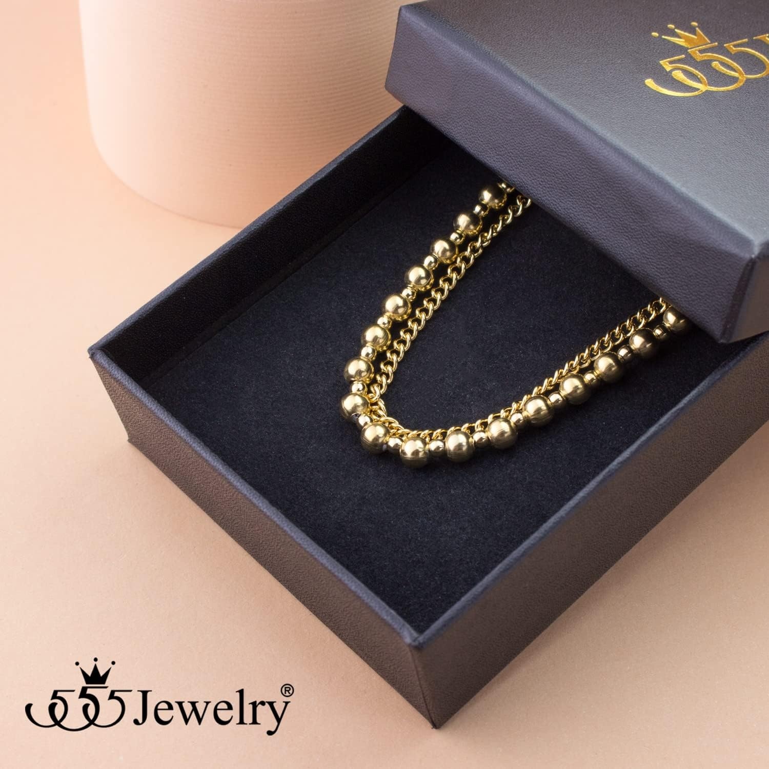 image:image555Jewelry Stainless Steel Ball Bead amp Chain Wrap Bracelet for Women amp Ladies 7 Inch 1 Inch ExtensionGold