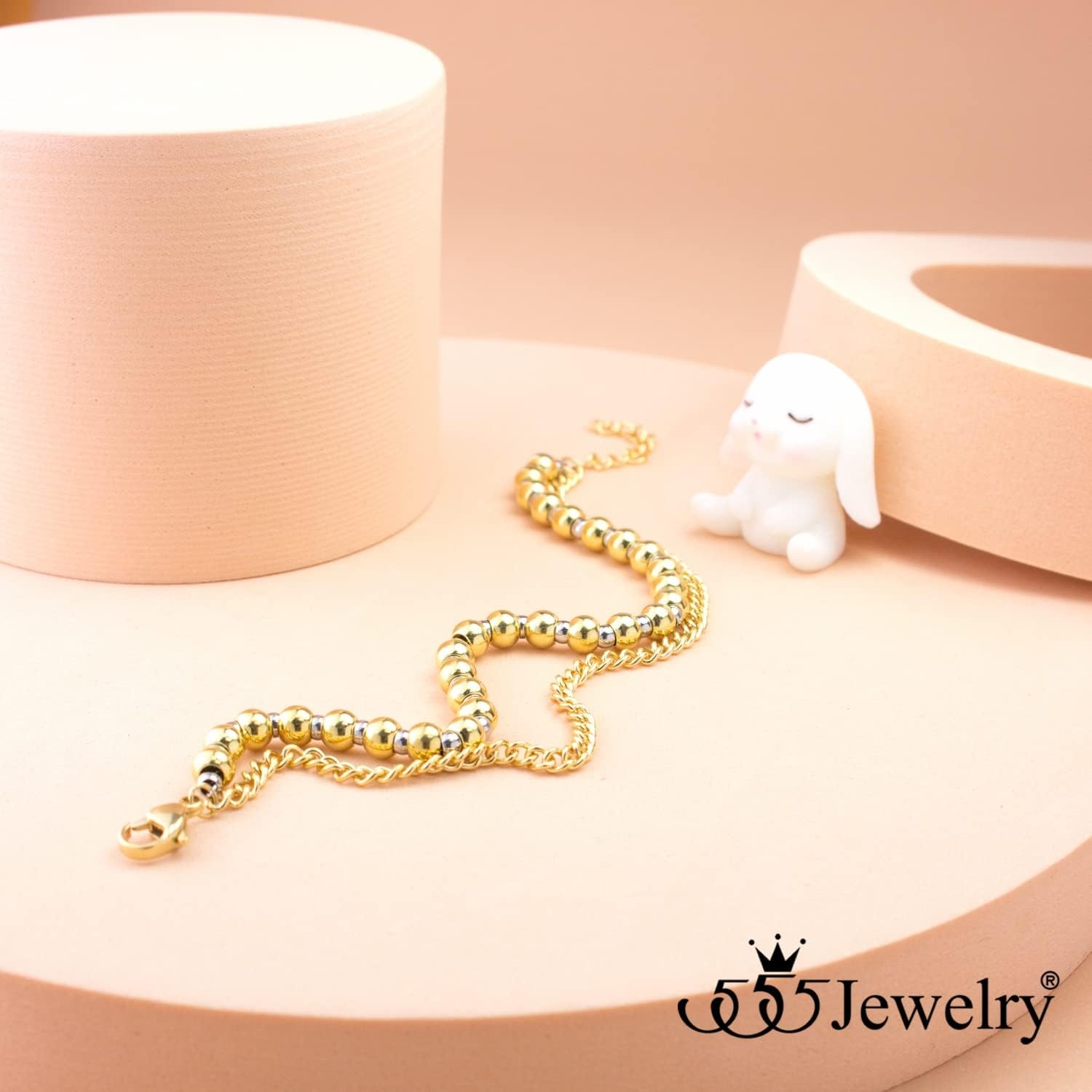 image:image555Jewelry Stainless Steel Ball Bead amp Chain Wrap Bracelet for Women amp Ladies 7 Inch 1 Inch ExtensionGoldSilver