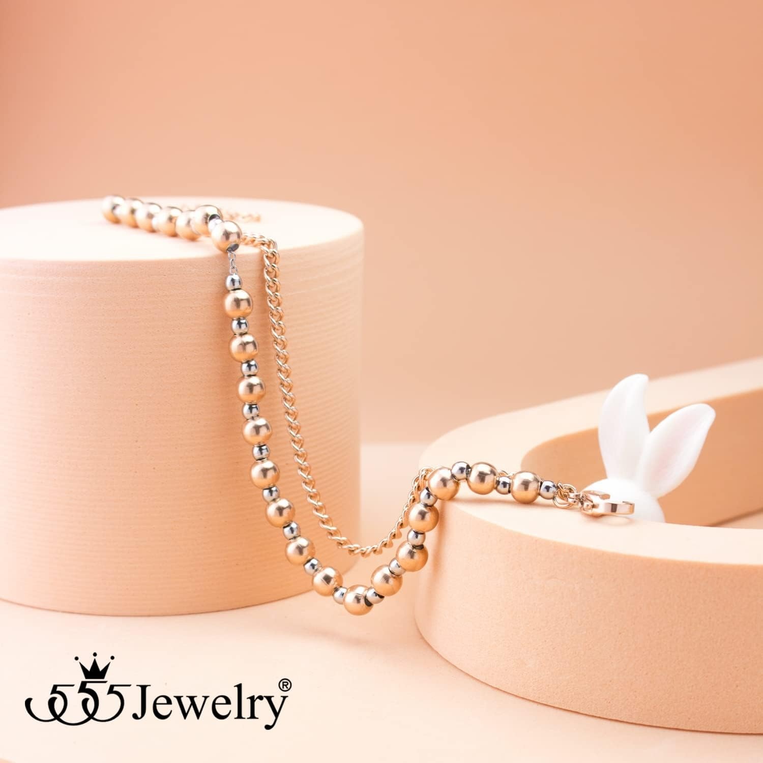 image:image555Jewelry Stainless Steel Ball Bead amp Chain Wrap Bracelet for Women amp Ladies 7 Inch 1 Inch ExtensionRose GoldSilver