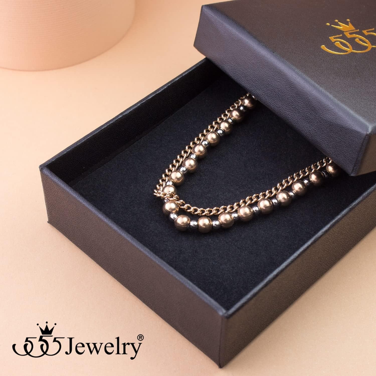 image:image555Jewelry Stainless Steel Ball Bead amp Chain Wrap Bracelet for Women amp Ladies 7 Inch 1 Inch ExtensionRose GoldSilver