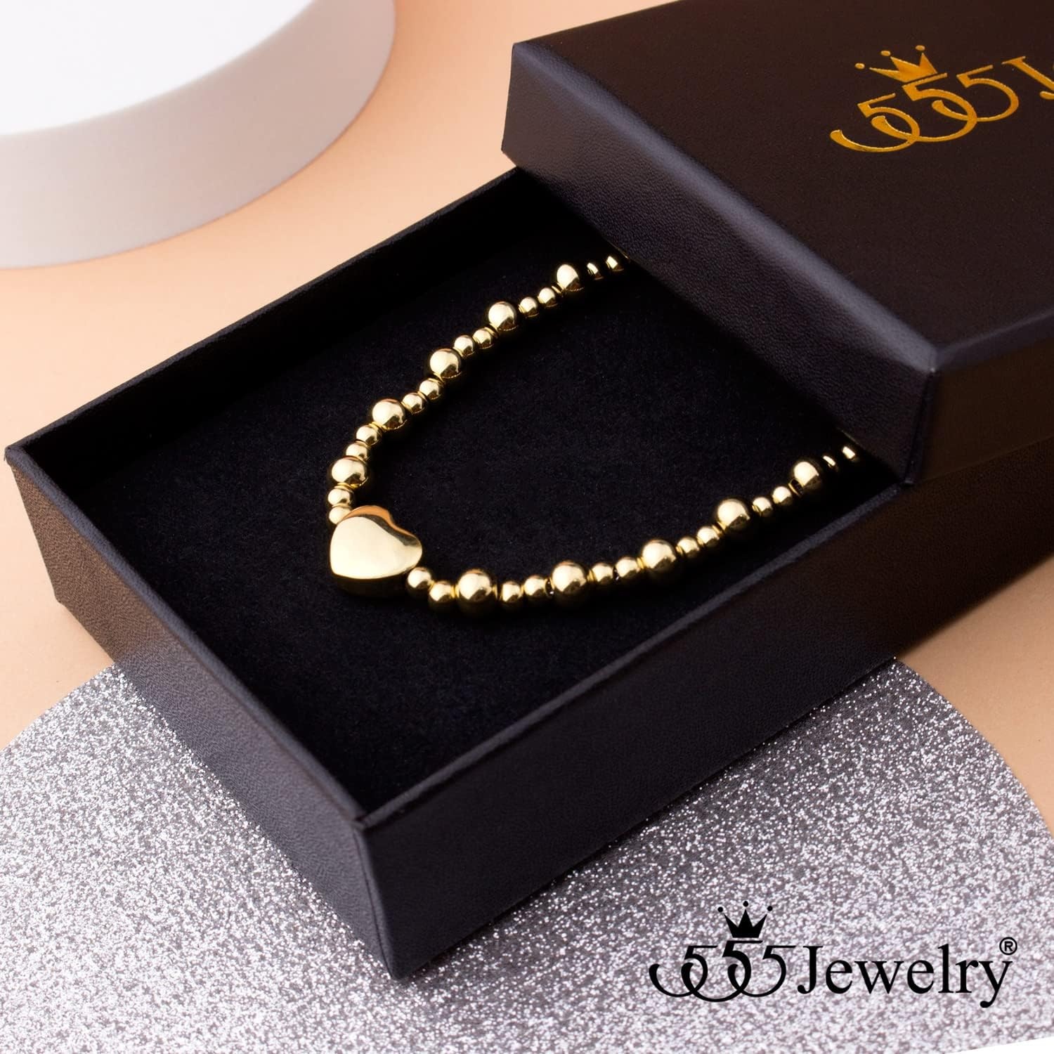image:image555Jewelry Stainless Steel Ball Beaded Heart Necklace for Women amp LadiesGold