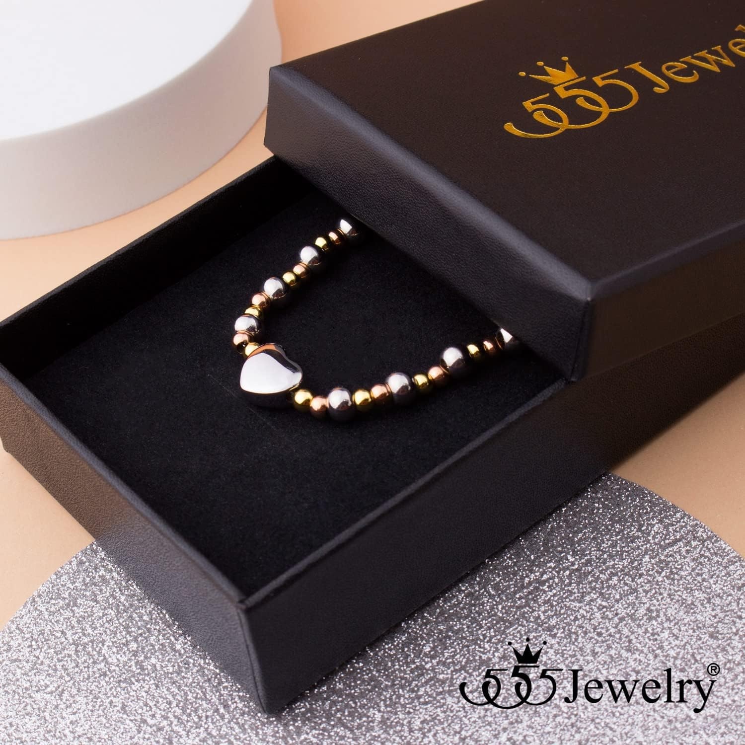 image:image555Jewelry Stainless Steel Ball Beaded Heart Necklace for Women amp LadiesMulticolor