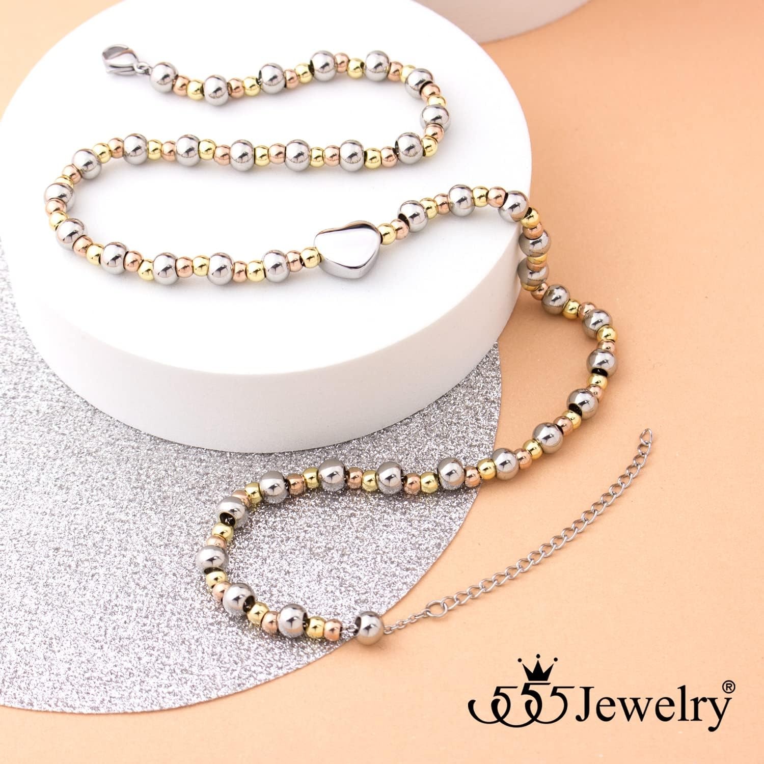 image:image555Jewelry Stainless Steel Ball Beaded Heart Necklace for Women amp LadiesMulticolor