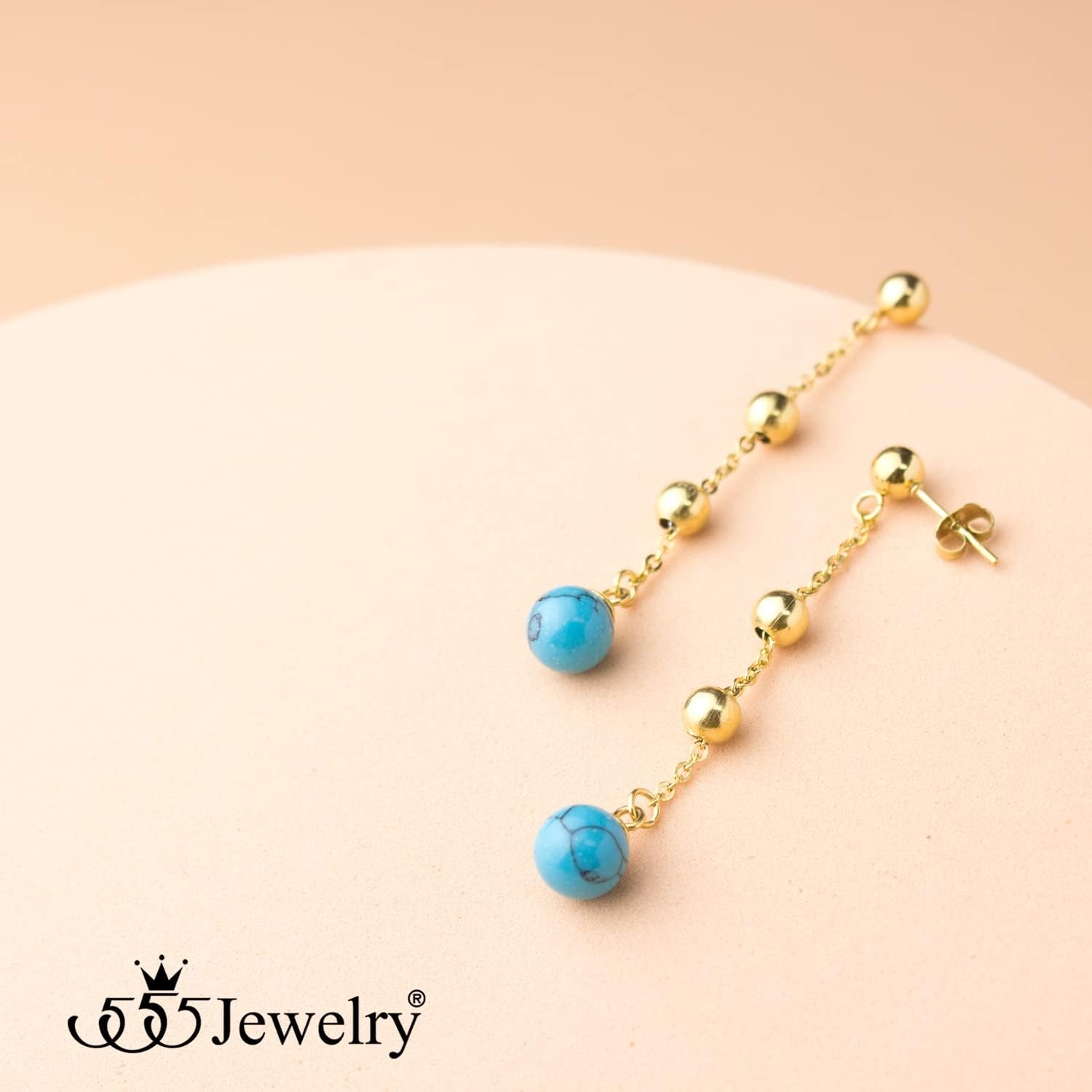 image:image555Jewelry Stainless Steel Beaded Dangle HowliteTurquoise Stud Earrings for WomenGold Turquoise