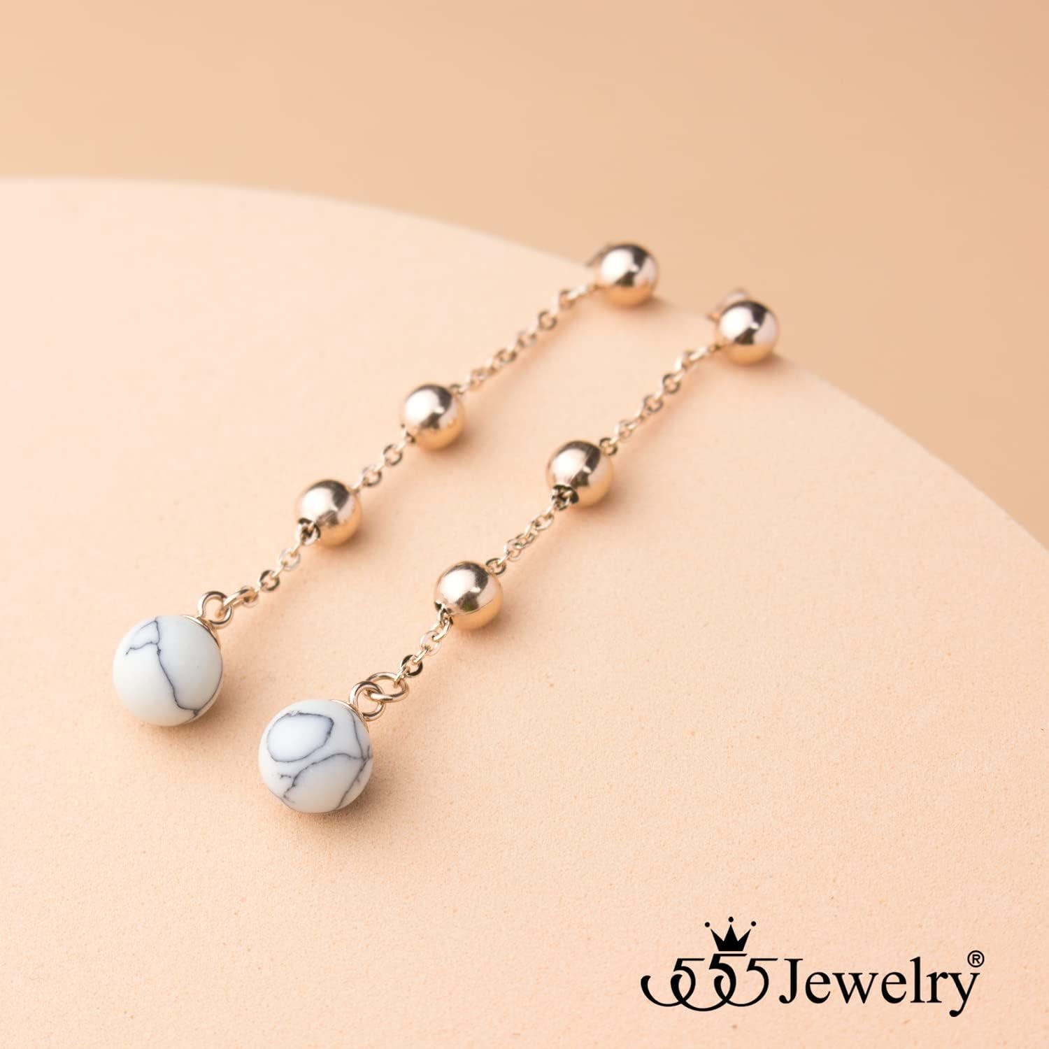image:image555Jewelry Stainless Steel Beaded Dangle HowliteTurquoise Stud Earrings for WomenRose Gold Howlite