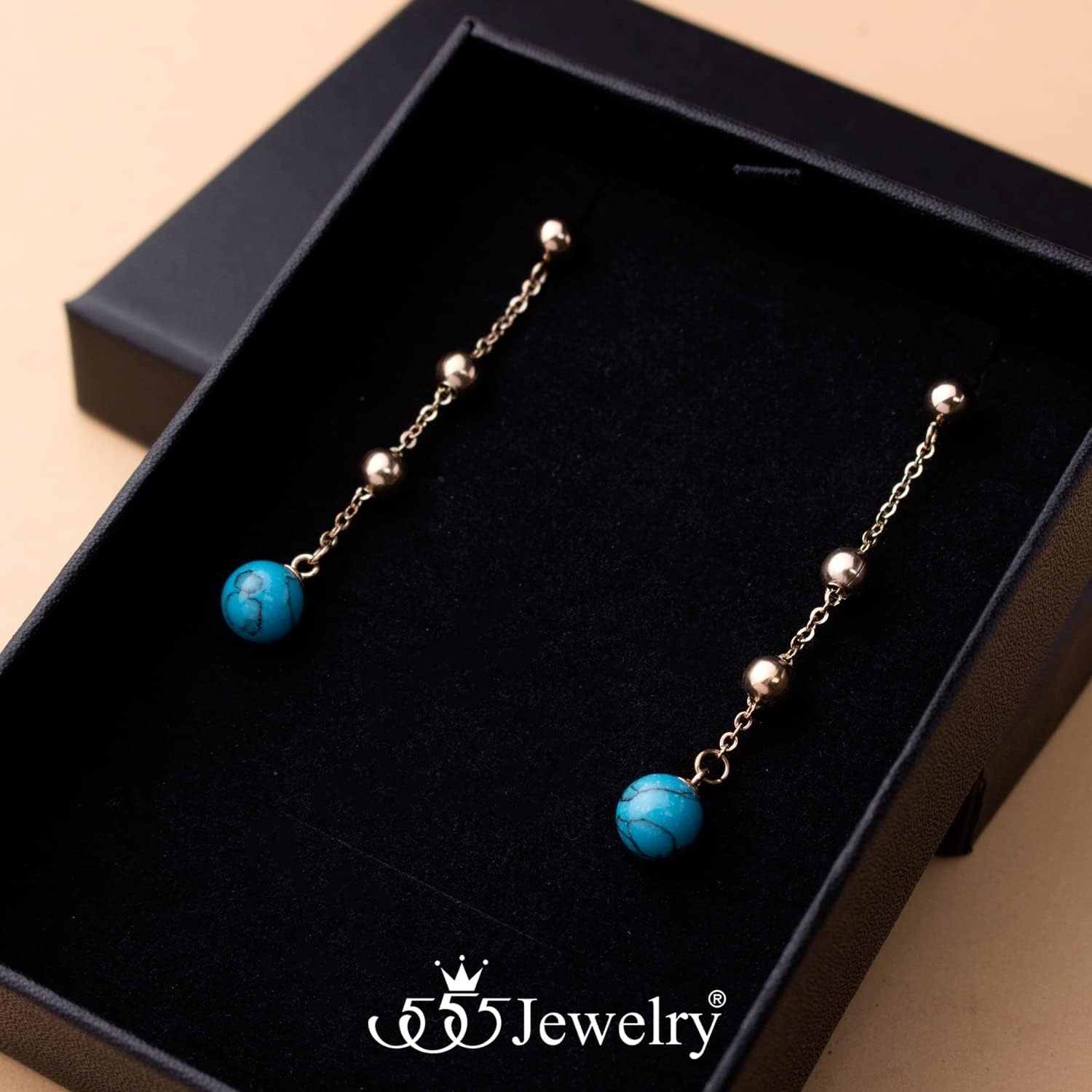 image:image555Jewelry Stainless Steel Beaded Dangle HowliteTurquoise Stud Earrings for WomenRose Gold Turquoise
