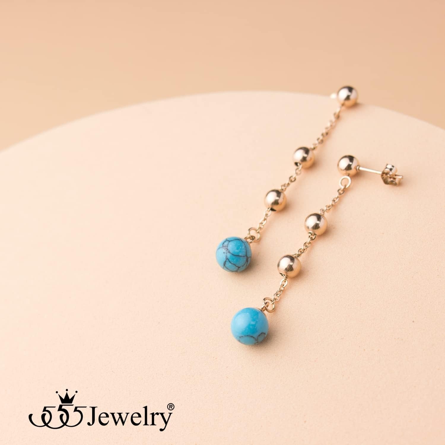 image:image555Jewelry Stainless Steel Beaded Dangle HowliteTurquoise Stud Earrings for WomenRose Gold Turquoise