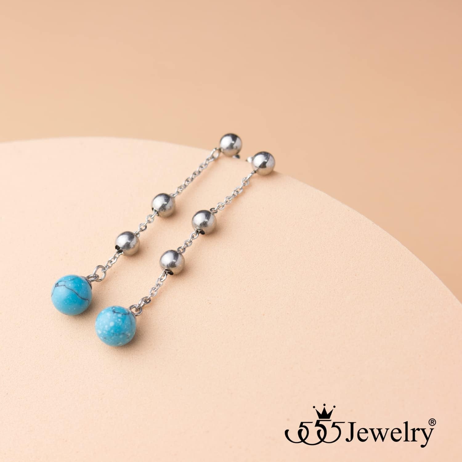 image:image555Jewelry Stainless Steel Beaded Dangle HowliteTurquoise Stud Earrings for WomenSilver Turquoise
