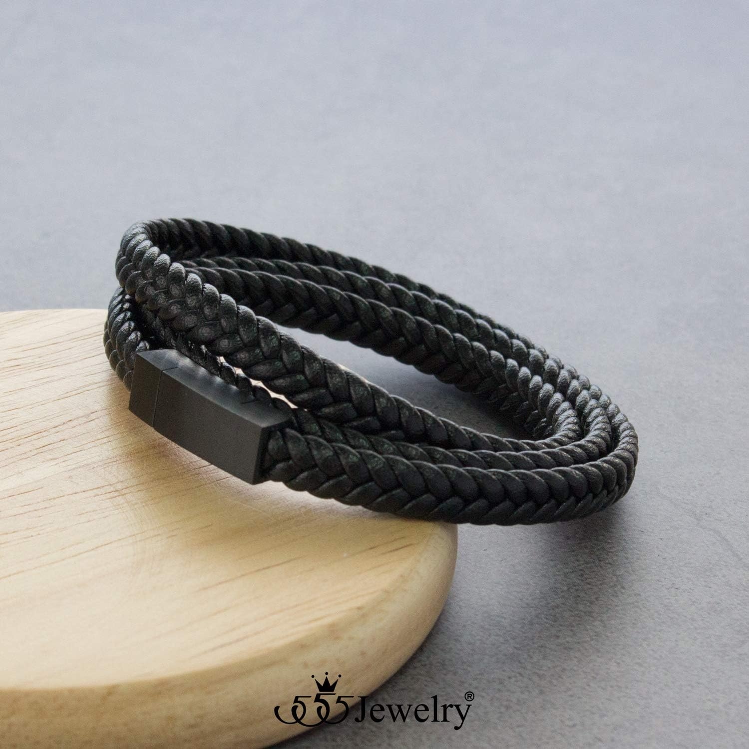 image:image555Jewelry Stainless Steel Braided Double Wrap Leather Twist Rope Chain Cord Adjustable Magnetic Clasp Simple Men Women Unisex Fashion Jewelry Accessory Bangle Bracelet Black amp Black 8 InchBlack Black