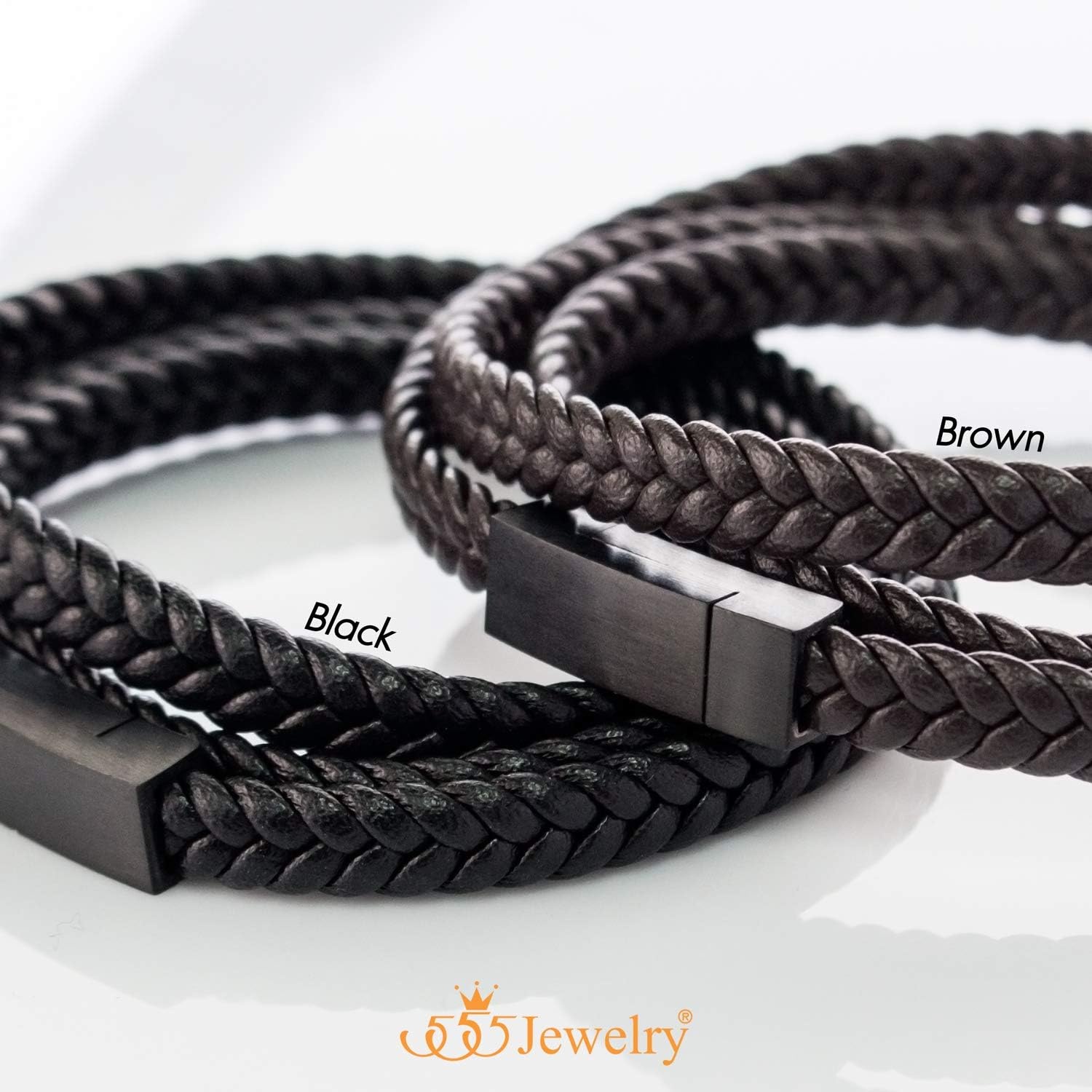 image:image555Jewelry Stainless Steel Braided Double Wrap Leather Twist Rope Chain Cord Adjustable Magnetic Clasp Simple Men Women Unisex Fashion Jewelry Accessory Bangle Bracelet Black amp Black 8 InchBlack Black