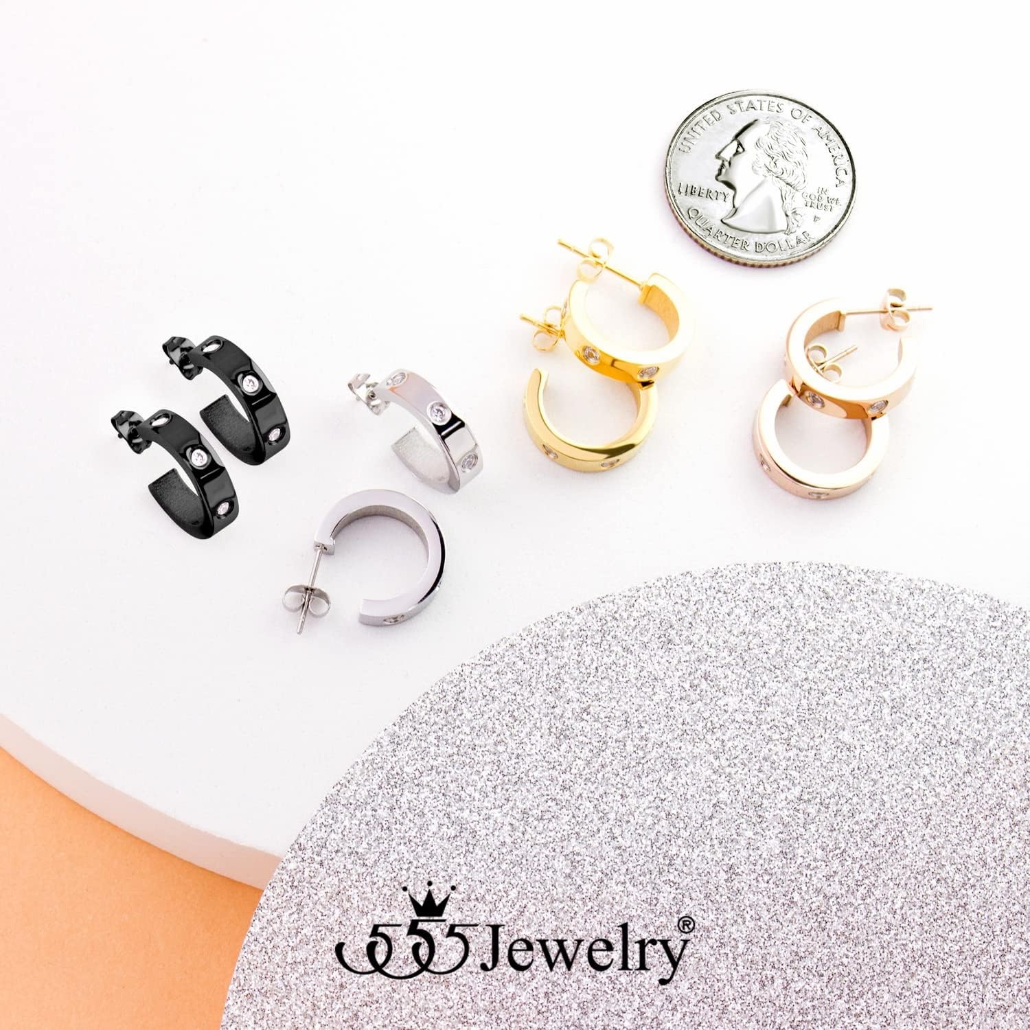 image:image555Jewelry Stainless Steel CZ Huggie Open Hoop Earrings for Women amp LadiesGold