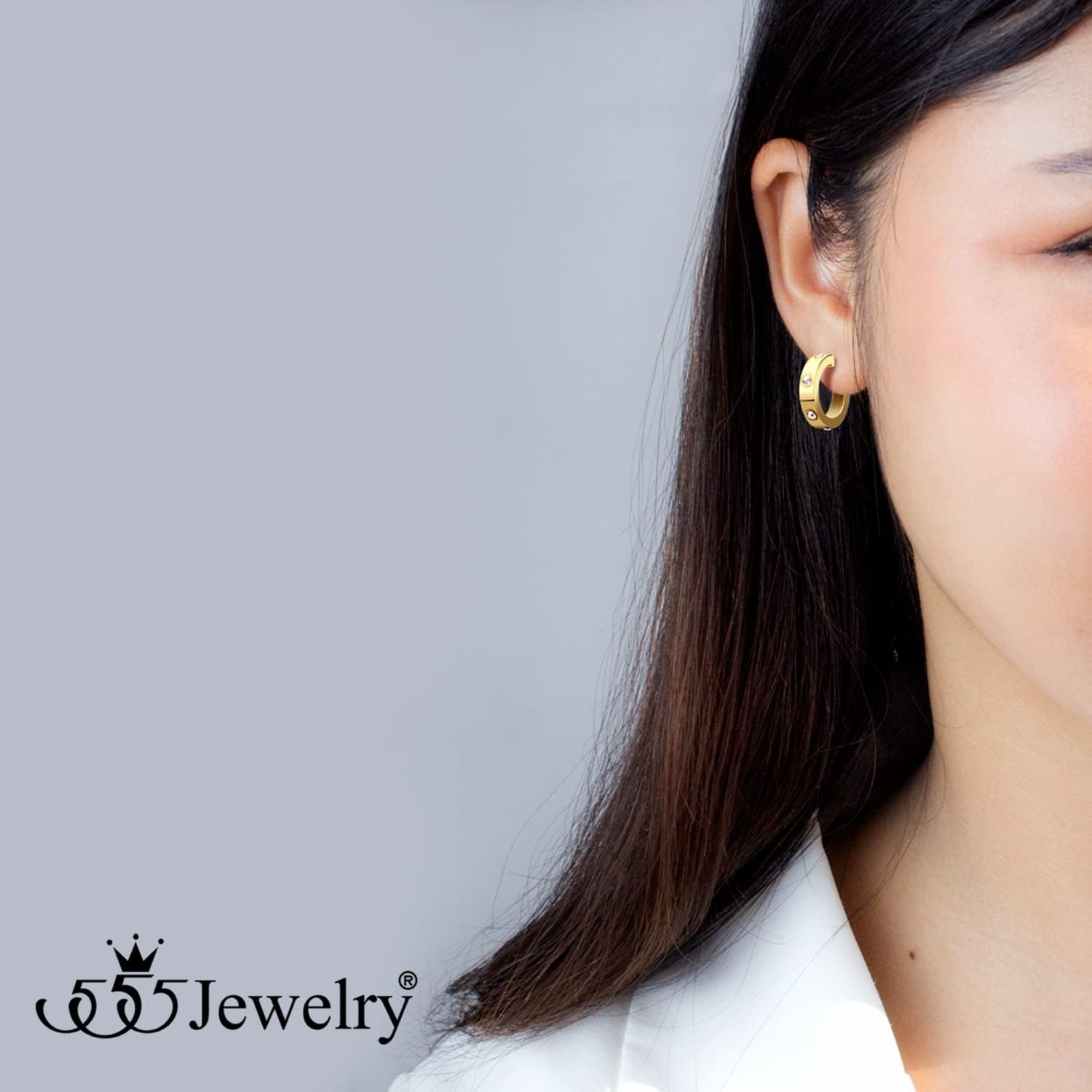image:image555Jewelry Stainless Steel CZ Huggie Open Hoop Earrings for Women amp LadiesGold