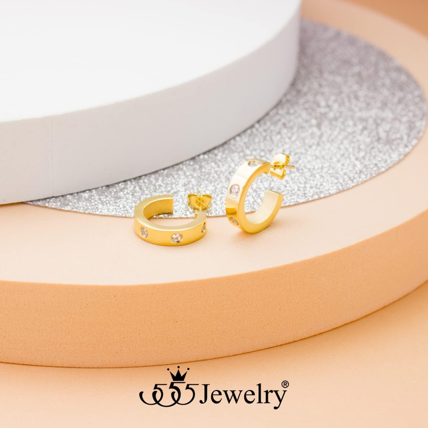 image:image555Jewelry Stainless Steel CZ Huggie Open Hoop Earrings for Women amp LadiesGold