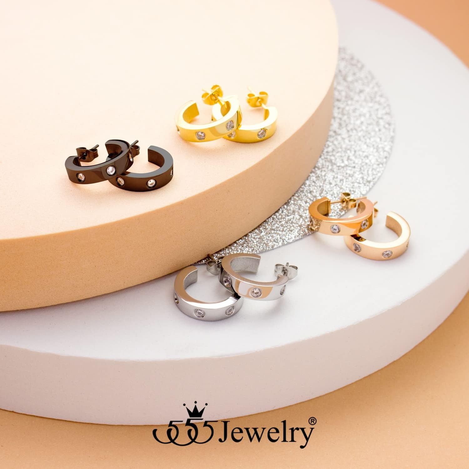 image:image555Jewelry Stainless Steel CZ Huggie Open Hoop Earrings for Women amp LadiesRose Gold