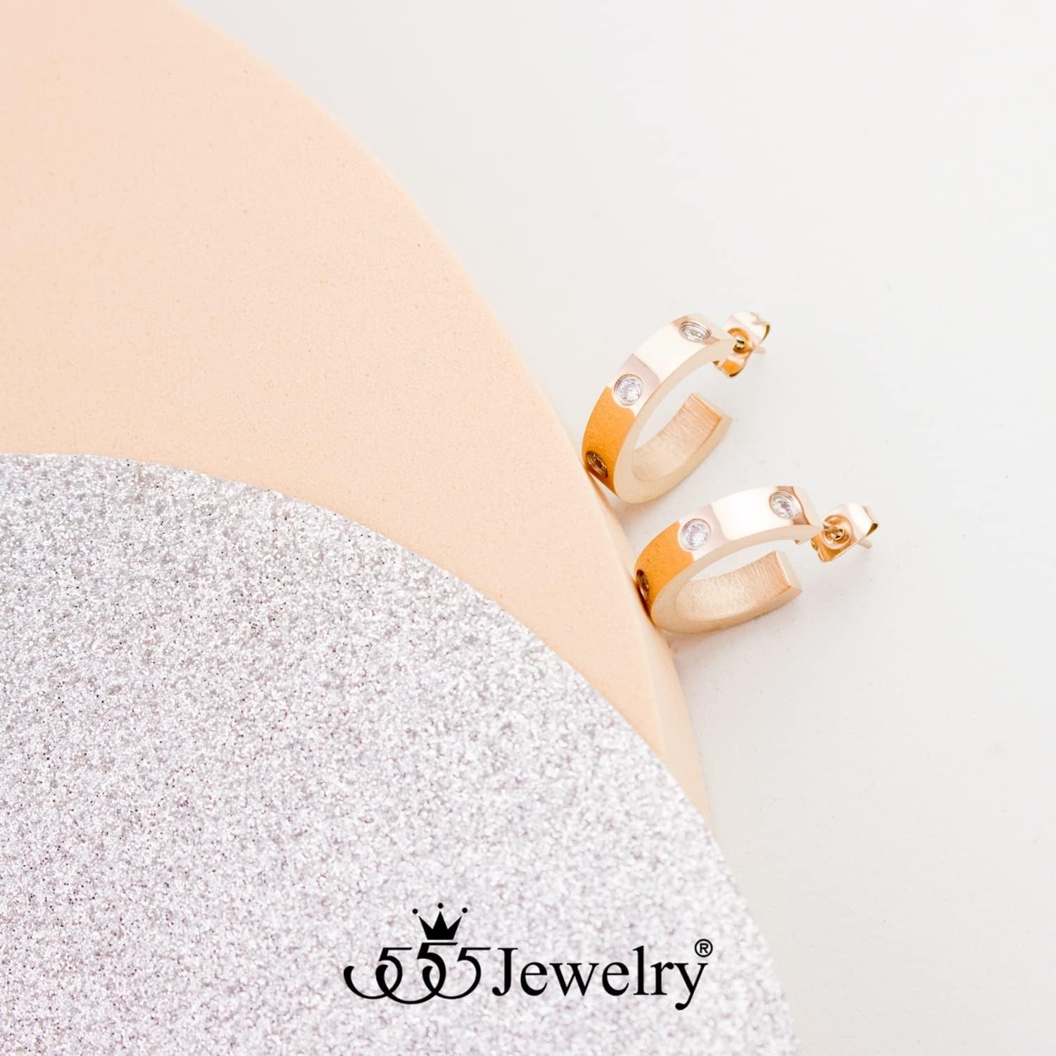 image:image555Jewelry Stainless Steel CZ Huggie Open Hoop Earrings for Women amp LadiesRose Gold