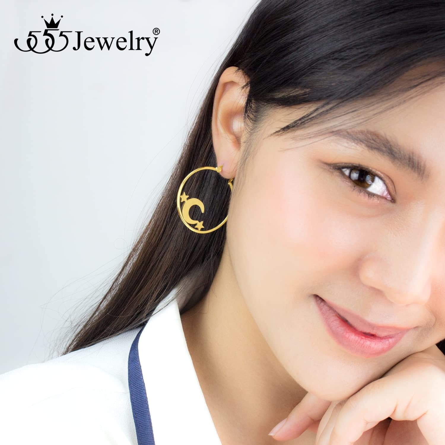 image:image555Jewelry Stainless Steel Celestial Moon amp Stars Hoop Earrings for Women amp LadiesGold