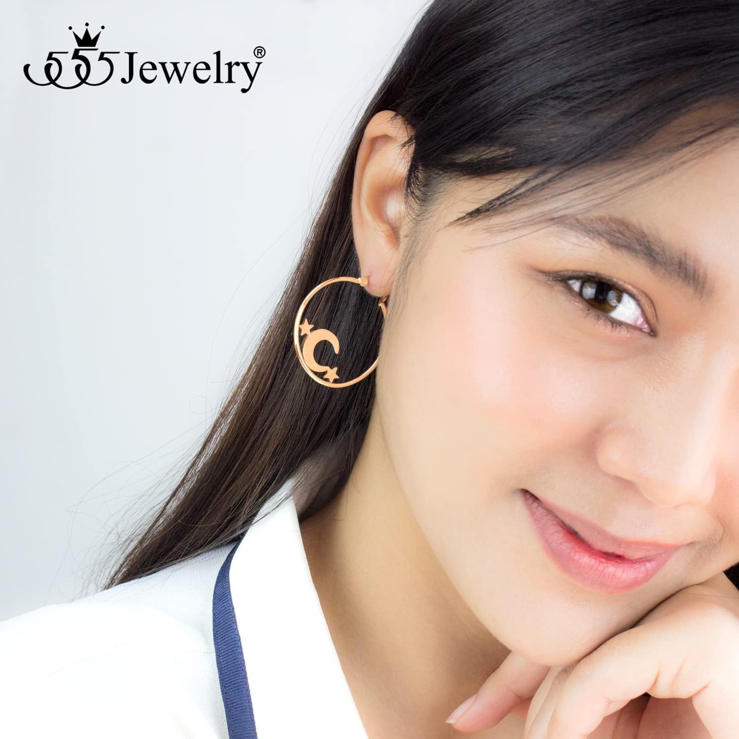 image:image555Jewelry Stainless Steel Celestial Moon amp Stars Hoop Earrings for Women amp LadiesRose Gold