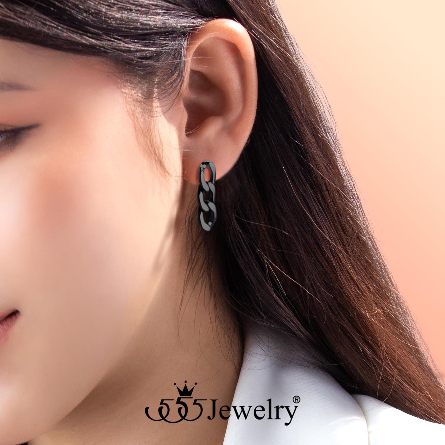 image:image555Jewelry Stainless Steel Cuban Link Chain Stud Earrings for Women amp LadiesBlack