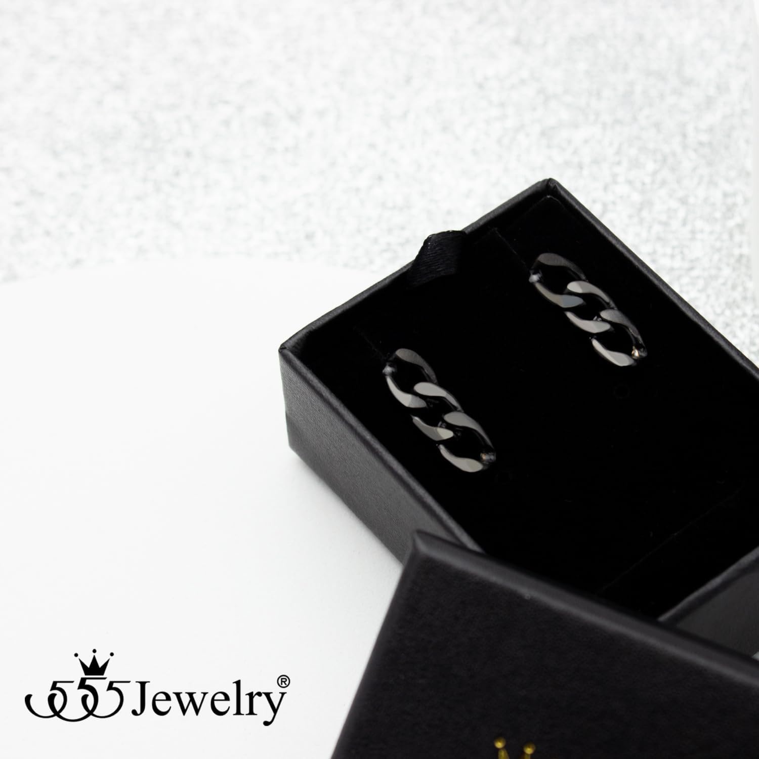 image:image555Jewelry Stainless Steel Cuban Link Chain Stud Earrings for Women amp LadiesBlack